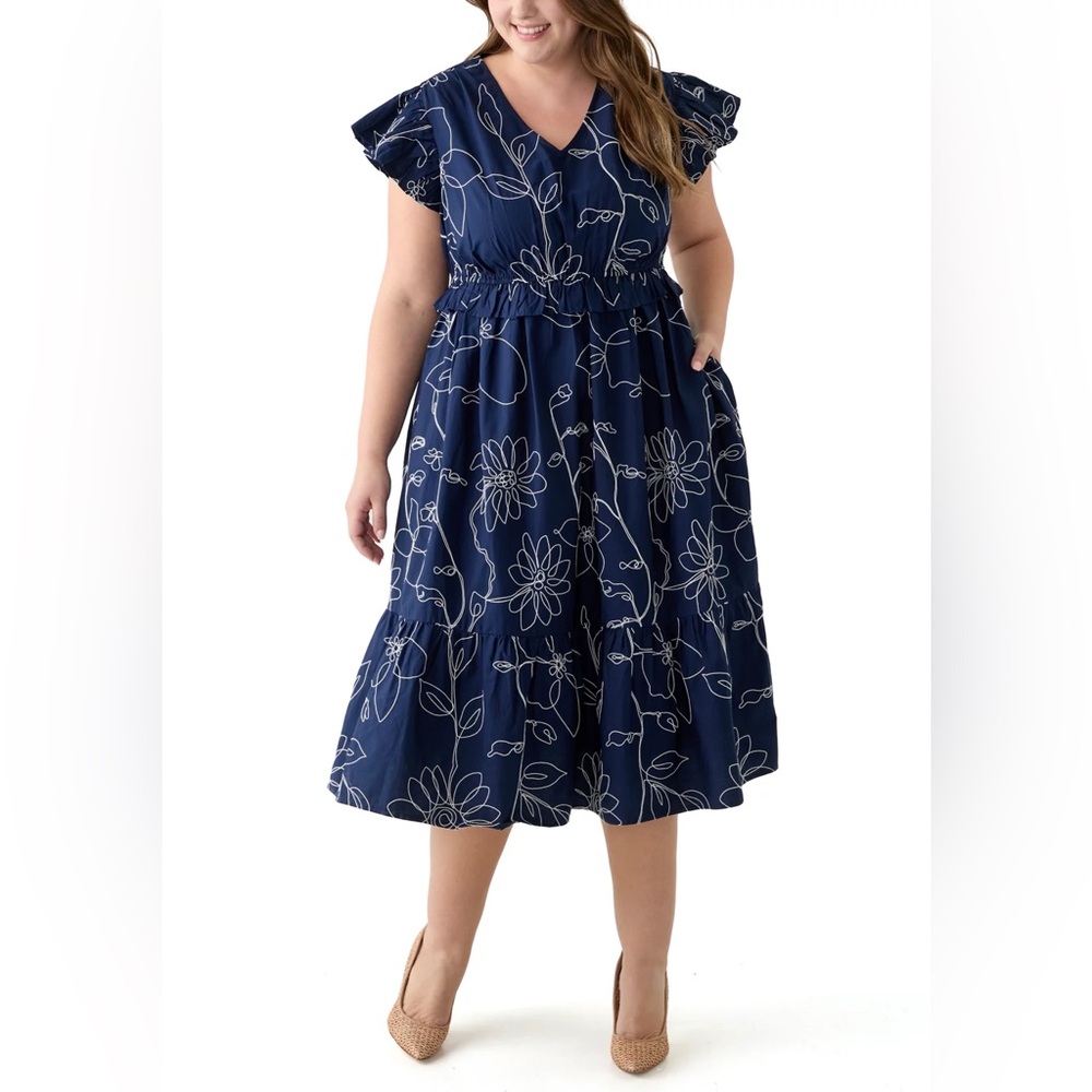 Crown & Ivy Navy Dress with White Stitching